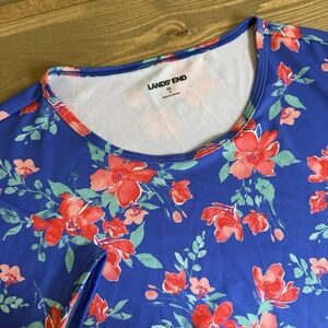 Lands End‎ Womens XL Floral Short Sleeve Swim T-Shirt With Tie Waist Quick Dry